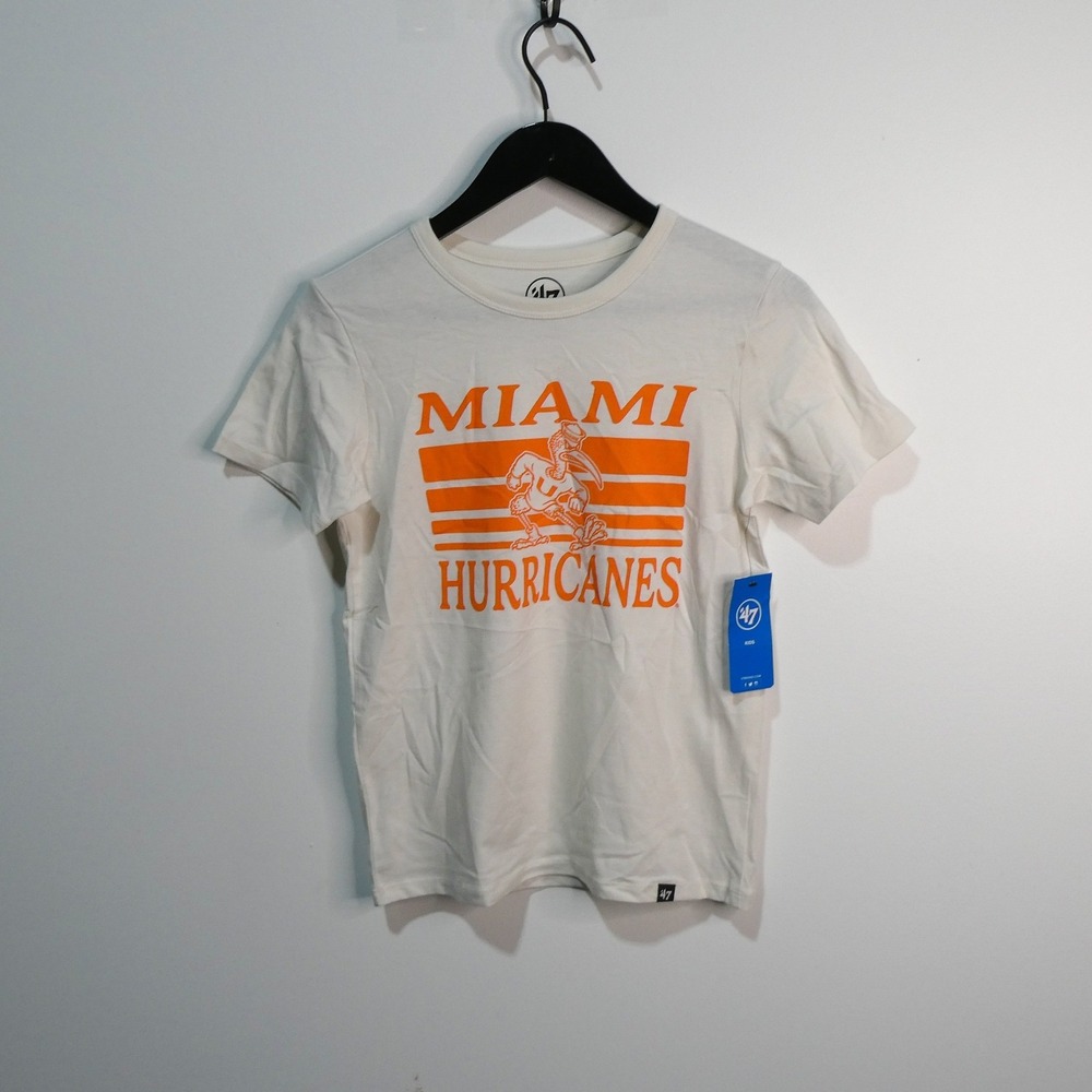 Miami Hurricanes Shirt Kids Large‎ 47 Brand White Orange Sebastian Ibis Cotton